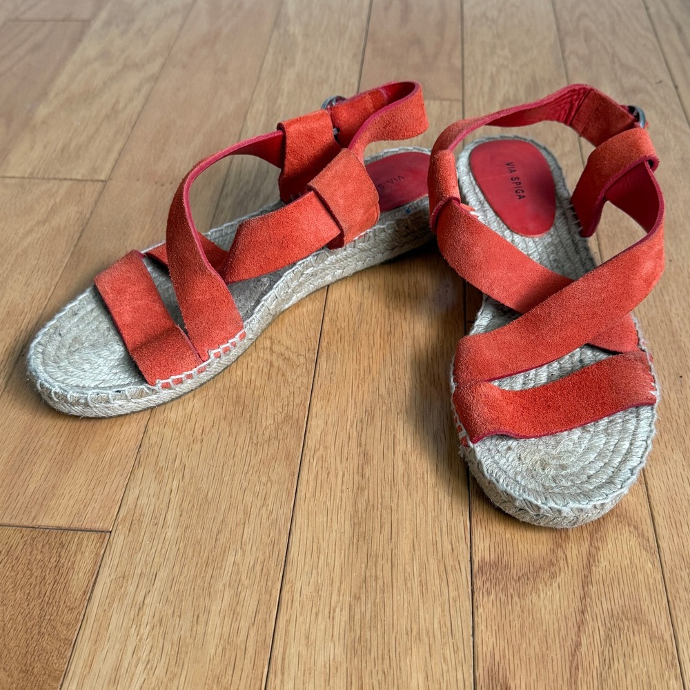 Via Spiga Espadrille Sandals Suede Ankle Strap -Orange size 8M